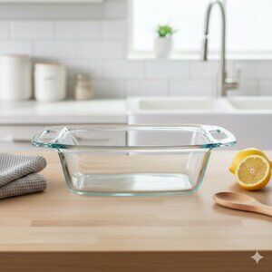 Vintage Pyrex Easy Grab 1.5 Qt Glass Loaf Pan Aqua Green Tint Clear Baking Dish